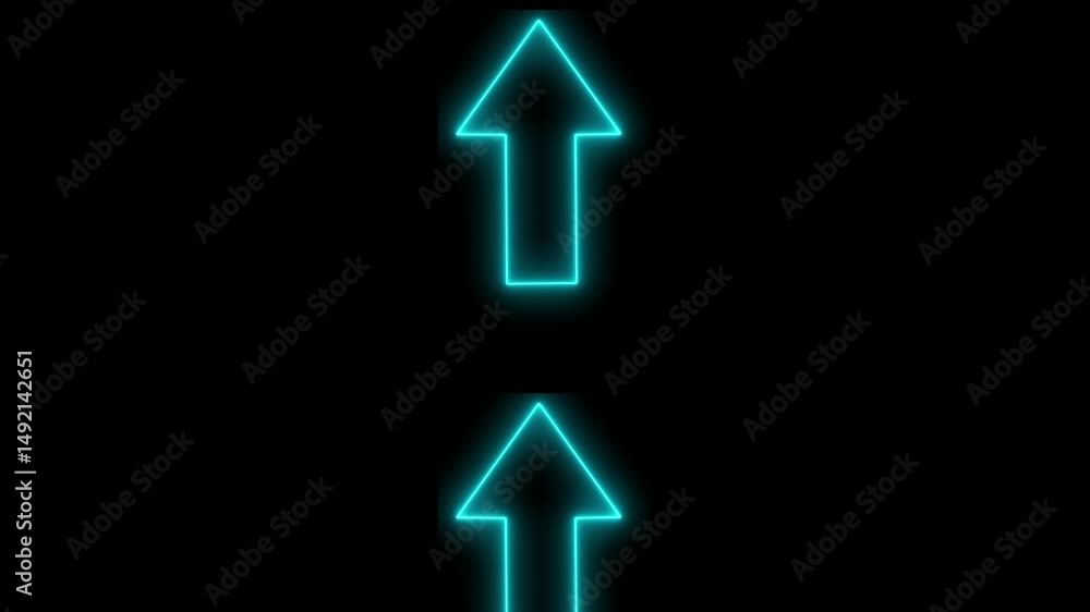Poster directional arrow animation. cyan color a moving arrow pointing to the up . animated light up arrow 