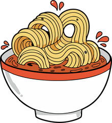 Icon of Spicy Noodles Bowl with Chili and Chopsticks