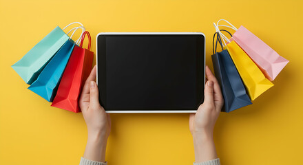 online shopping,  e-commerce,  shopping bags, Online Shopping, Tablet and Shopping Bags