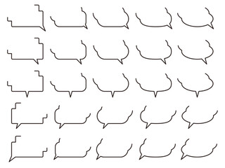シンプルなフキダシ。枠。ベクター素材。シンプル黒ライン半分白ベタあり。背景透過。
