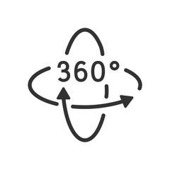 360 degree rotation arrows line icon isolated flat design.