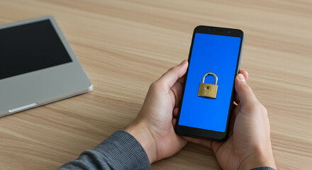 smartphone,  phone,  mobile, Smartphone Security Concept Hands Holding Phone Displaying Padlock