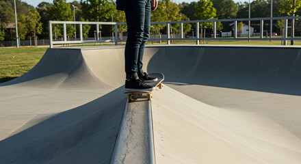 skateboarder,  skateboarding,  skate park, Skateboarder Balancing on Ramp at Skate Park