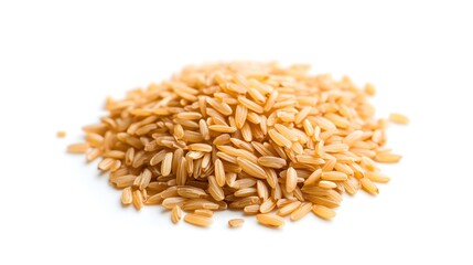 Obraz premium Photograph of uncooked, whole grain rice scattered on a white surface.