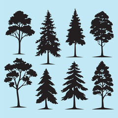Fototapeta premium Set of plant and tree silhouette collection