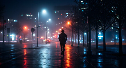 night,  city,  urban, Solitary Night Walk in the City