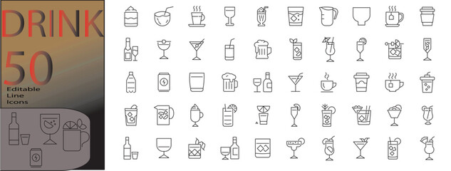 drink line editable icon set. Editable stroke. Vector illustration