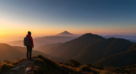hiker,  backpacking,  backpacker, Hiker on mountain top at sunset