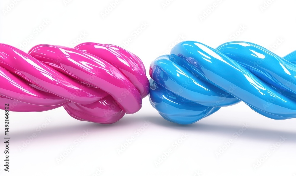 Poster pink and blue abstract swirls intertwined; white background; connection concept; design element