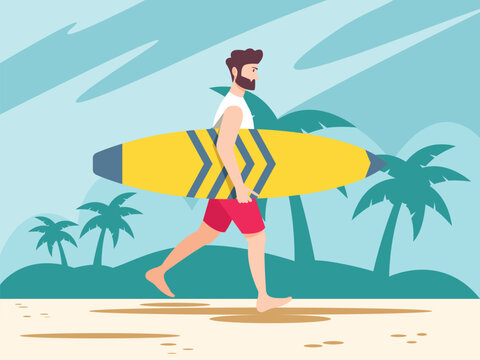 Man carrying yellow surfboard ready for surfing