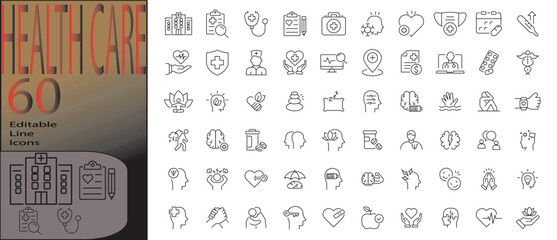 healthcare line editable icon set. Editable stroke. Vector illustration