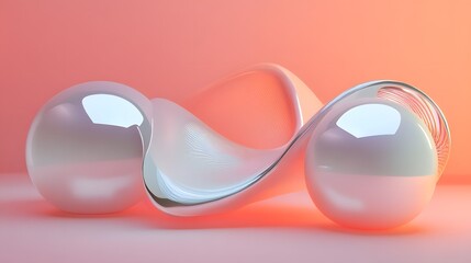 3D render of translucent glass sculpture forming an infinity symbol on a pink background.