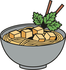 Modern Icon of Noodle Bowl with Gradient Shadows for UI Use