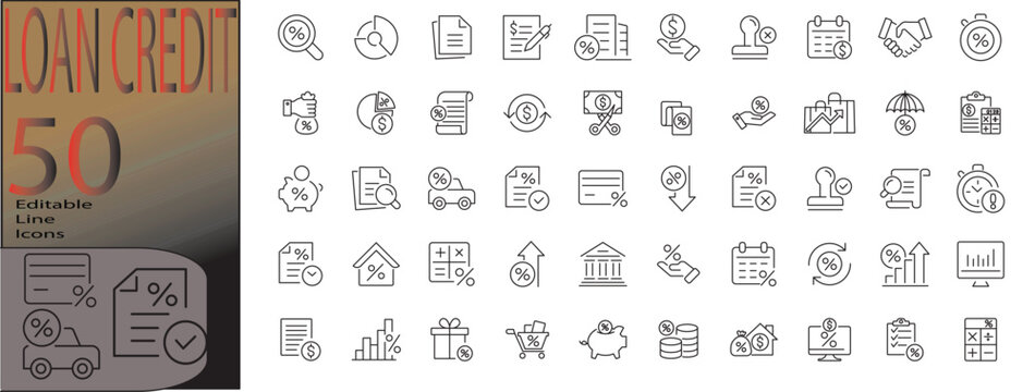 loan credit line editable icon set. Editable stroke. Vector illustration