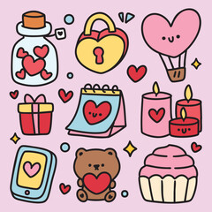 Cute Colorful Hand Drawn Doodles Elements