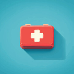 Fototapeta premium Red First Aid Kit on Blue