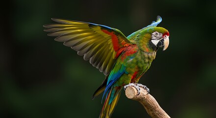 Obraz premium Parrot Flapping Wings on Branch with Vibrant Colors