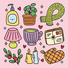 Cute Colorful Hand Drawn Doodles Elements