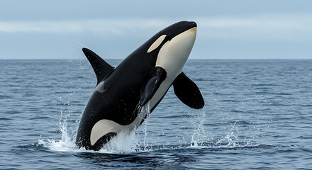 Obraz premium Majestic Orca breaching ocean waves pure power and grace in nature's beauty