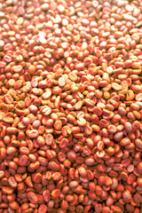 Food Series : Coffee bean background. Stock of coffee beans being dried in preparation for processing. A close-up of dried coffee beans.