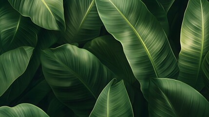 Obraz premium Digital illustration of overlapping green leaves with intricate vein patterns.