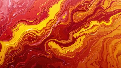 Abstract Colorful Waves of Red and Orange with Yellow Highlights in Fluid Motion Background