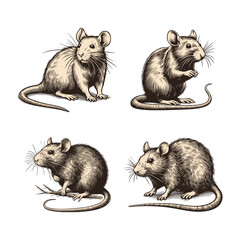 Vintage rat illustration. set of hand drawn mouse vector illustration