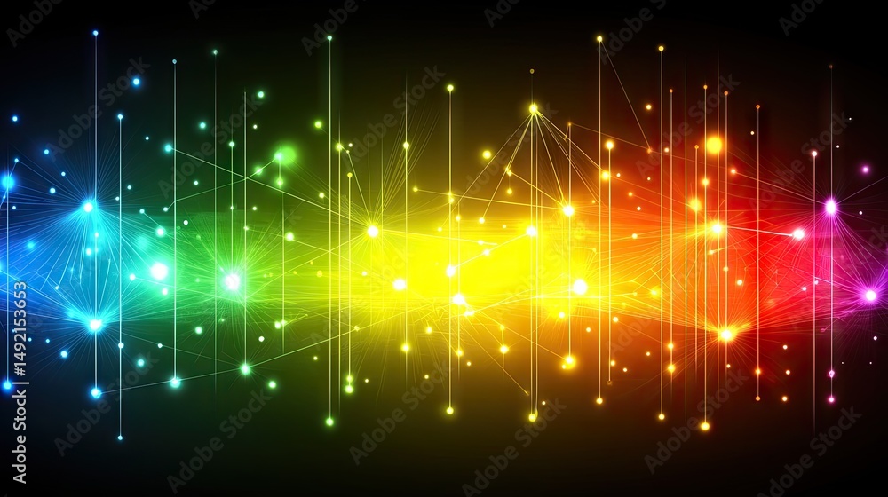 Aufkleber vibrant rainbow spectrum with interconnected glowing nodes and lines