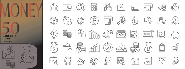 money line editable icon set. Editable stroke. Vector illustration