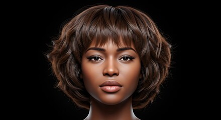 Fototapeta premium Portrait of Woman with Bob Haircut on Black Background