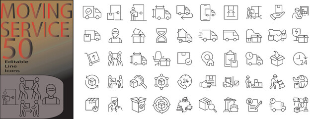 moving service line editable icon set. Editable stroke. Vector illustration