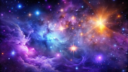 Obraz premium Cosmic nebula against vibrant purple starry sky with twinkling stars and glowing gas clouds in deep space, stardust, galaxy