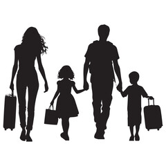 Family Traveling Silhouette Illustration with Luggage Ready for Vacation