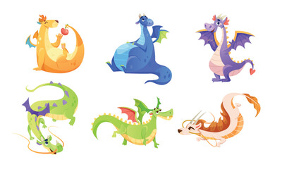 Fototapeta premium Colorful Pixel Art Dragons Displaying a Variety of Playful Poses and Expressions