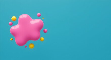 abstract,  background,  blob, Abstract Pink Blob with Yellow and Pink Spheres on Teal Background