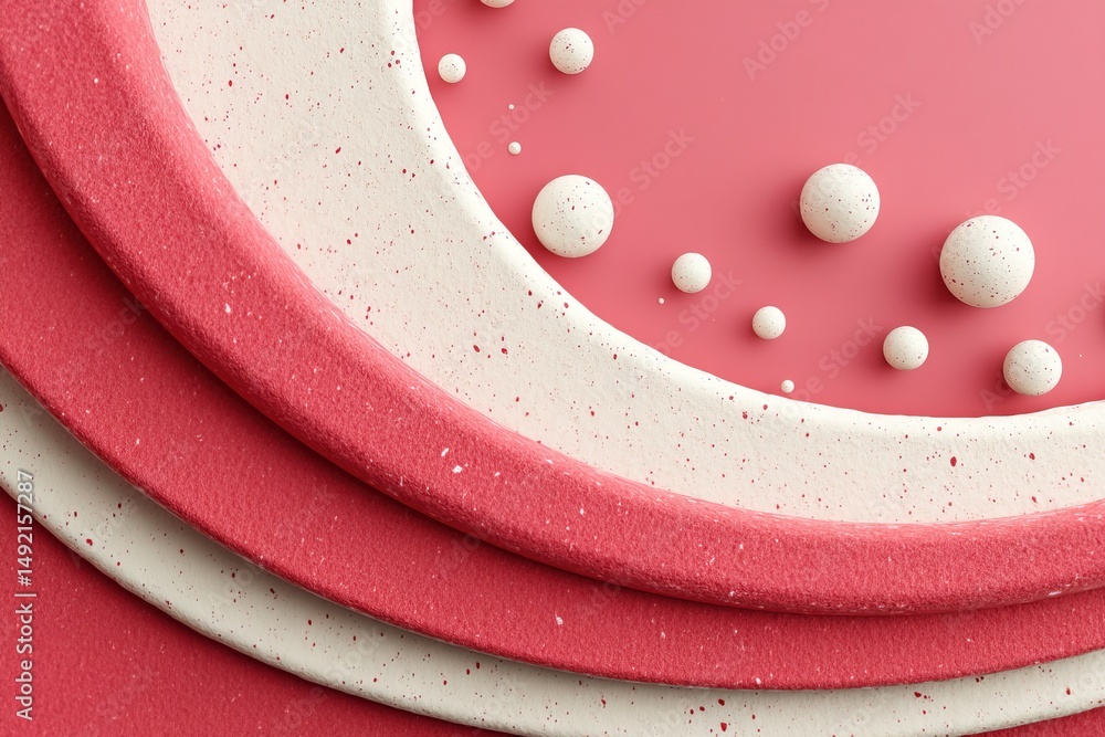 Poster abstract minimalist background featuring circular shapes and textured spheres in soft colors