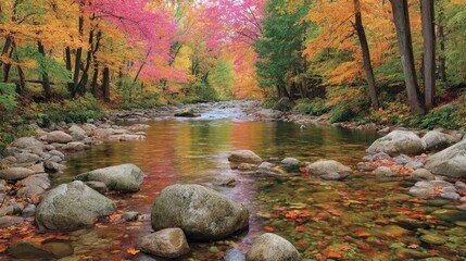 Autumn Reflections Upon A Tranquil Forest Stream
