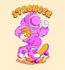 Casual Astronaut Character is Skateboarding, for Urban Streetwear T-shirt and Poster Art Design