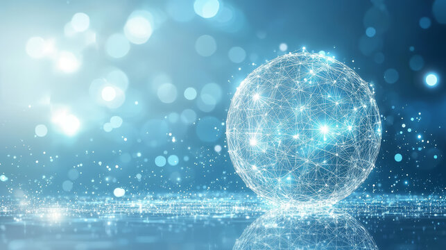 Abstract digital globe, network sphere in a blurred, glowing blue background