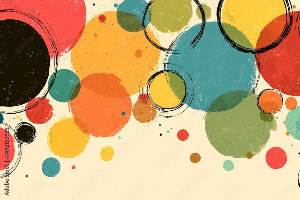 Poster vibrant abstract minimalist background with colorful circles creating a playful atmosphere