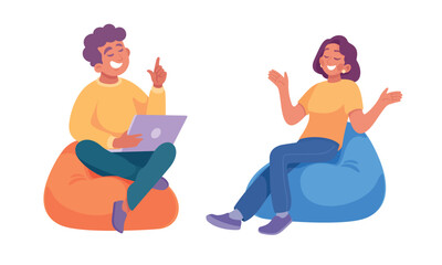 A Casual and Friendly Discussion Taking Place Between Two Friends Sitting on Their Bean Bags