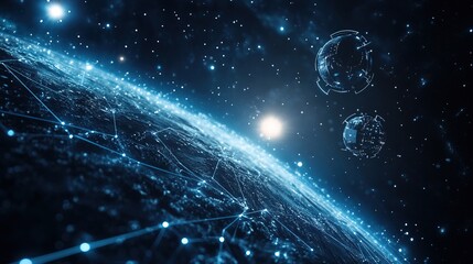 A futuristic AI-driven planetary exploration network connecting space probes 