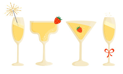 Set of different drink glasses. Festive drink, toast. 