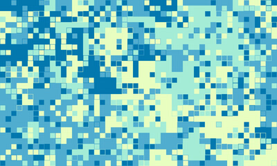 Abstract pixelated mosaic in calming blues and pale yellows.  Perfect for tech, website backgrounds, or modern design projects conveying concepts of data, technology, or digital camouflage.