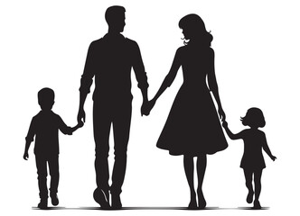 Silhouette Family Walking Together Holding Hands Illustration Happiness Love