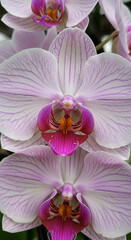 Obraz premium Beautiful close up of white and pink orchid flowers blooming in detail