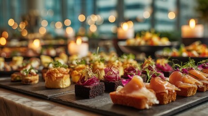 Delicious appetizers displayed on slate trays