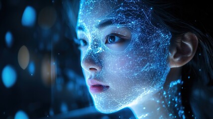 A futuristic AI therapist conducting a live mental health analysis using holograms 