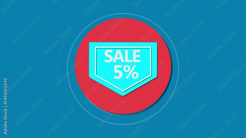 Poster glowing neon 5% sell icon isolated. motion graphic animation sell out text neon animation. sell out 