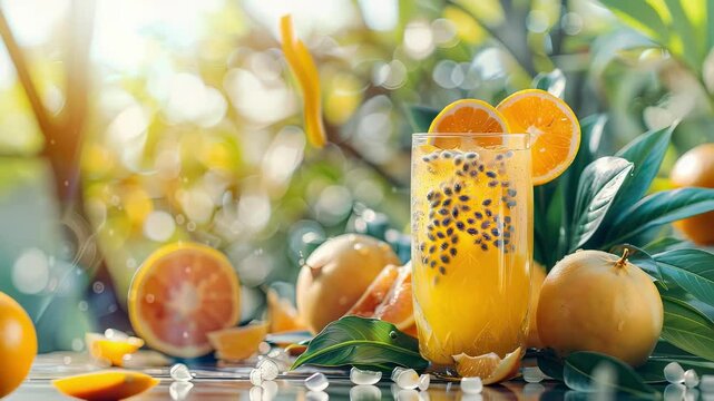 cool tropical cocktail on the table. Selective focus